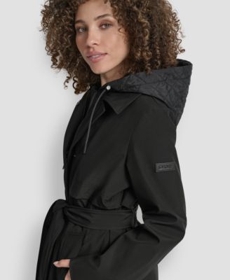 Women's Hooded Bibbed Belted Trench Coat