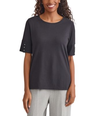 Women's Button-Cuff Crewneck T-Shirt