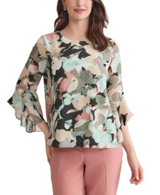 Women's Printed Ruffle-Sleeve Blouse, Regular & Petite