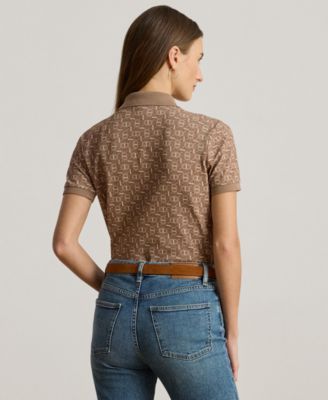 Women's Geo-Print Stretch Piqu&eacute; Polo Shirt