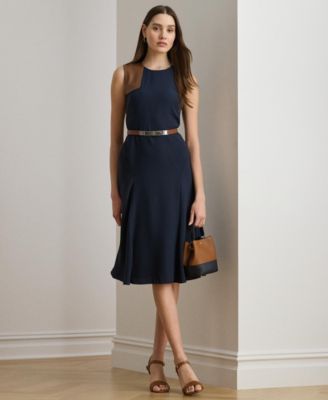 Lauren Ralph Lauren - Women's Faux-Leather-Trim Georgette Dress