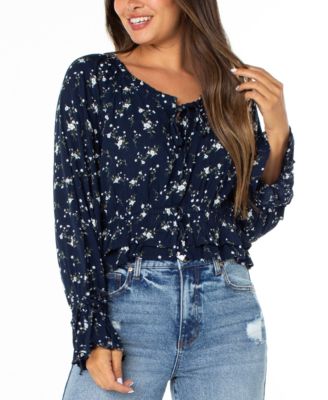 Celebrity Pink - Juniors' Floral-Print Ruffle-Hem Peasant Top
