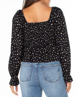 Juniors' Ditsy-Print Ruffle-Trim Babydoll Top