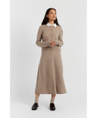 Women's Wool Cashmere Blend Crew Neck Cropped Cardigan