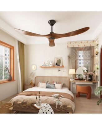 60-inch lampless ceiling fan, for indoor and outdoor, with remote control, reversible DC motor, wood noiseless