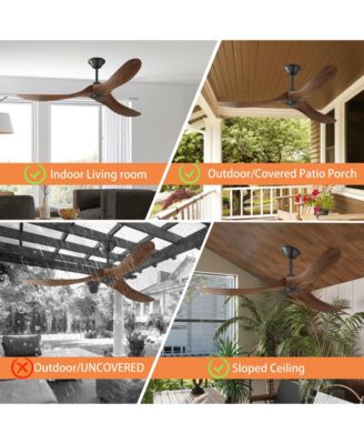 60-inch lampless ceiling fan, for indoor and outdoor, with remote control, reversible DC motor, wood noiseless