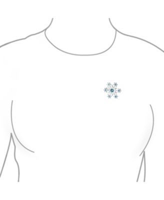 Frozen Winter Aqua Ice Blue Holiday Party CZ Cubic Zirconia Snowflake Brooch Christmas Pin Sterling Silver