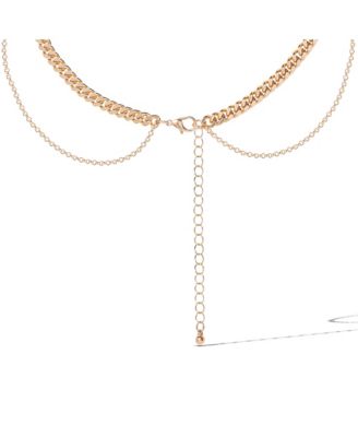 Gold-Tone Rhinestone Cross and Curb Chain Necklace Set