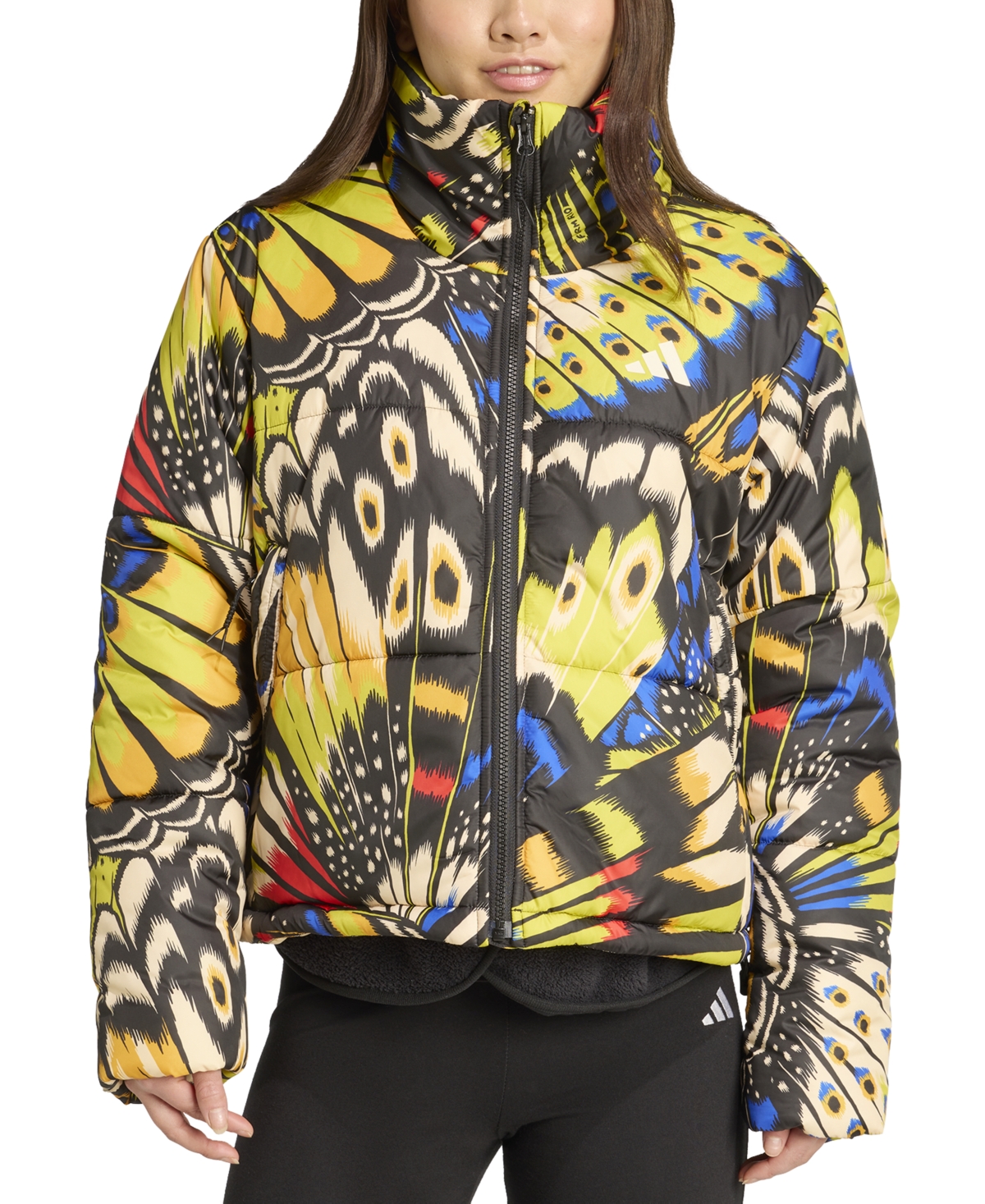 Women's Farm Butterfly-Print Puffer Coat - Black/hi-res Blue/lush Red