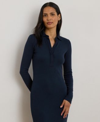 Women's Rib-Knit Cotton-Blend Polo Dress