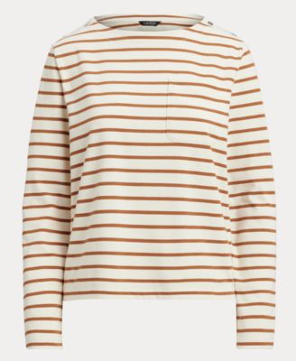 Women's Striped Jersey Snap-Trim Boatneck Top