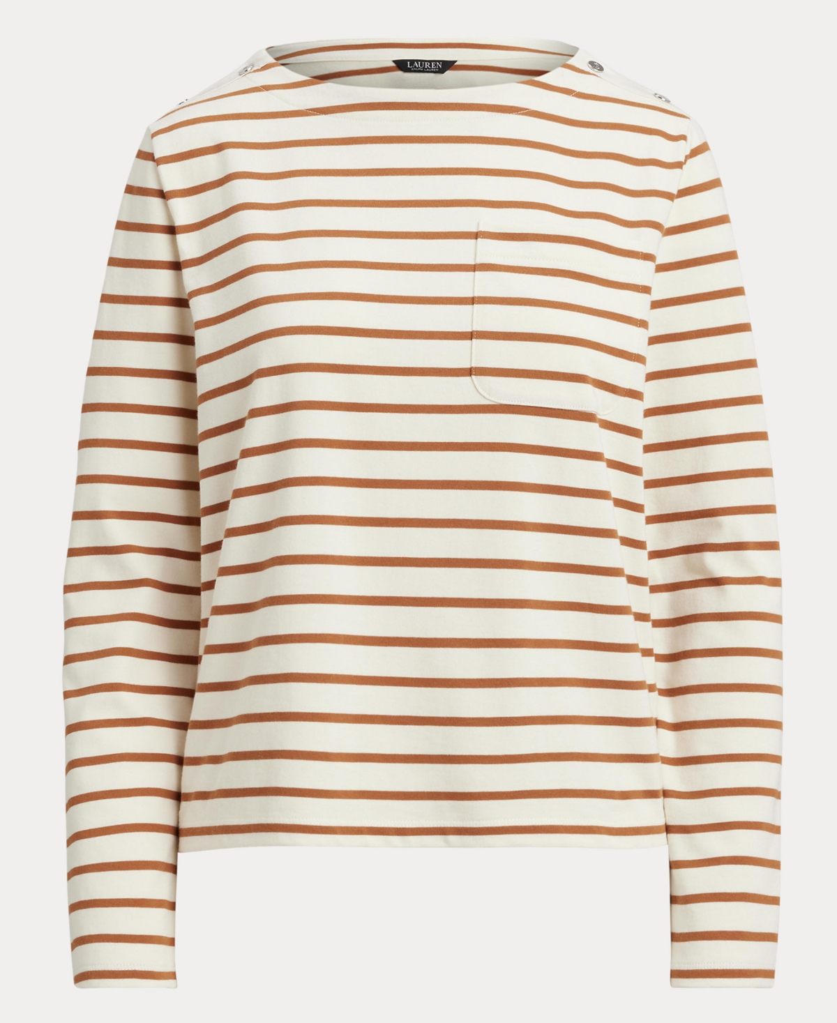 Ralph Lauren Womens Striped Jersey Snap Trim Boatneck Top P Xs Xxl In Multi