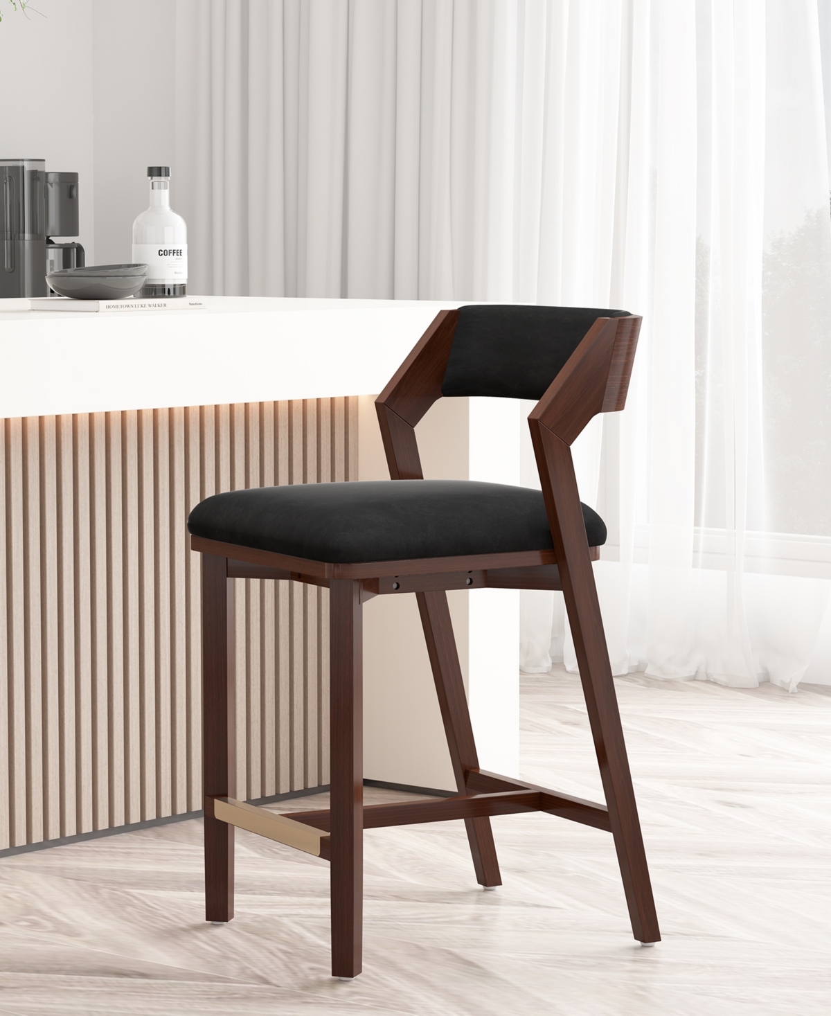 Manhattan Comfort 36.2" Patricia Velvet Upholstered Counter Stool In Black