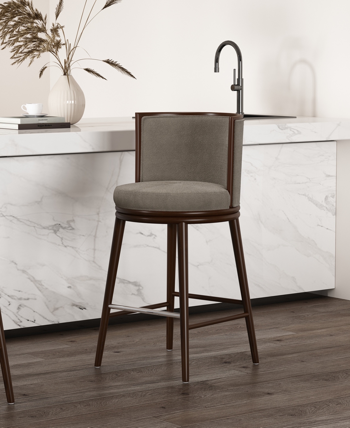 Manhattan Comfort 40" Evalyn Chenille Upholstered Barstool In Gray