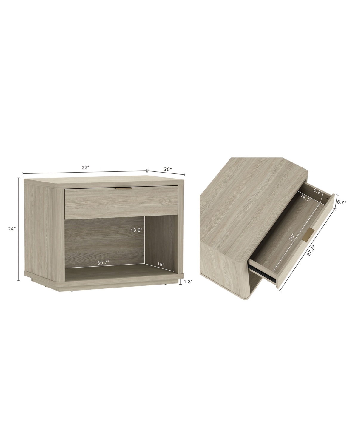 Manhattan Comfort 32" Evelyn Wood 1-drawer Nightstand In Brown