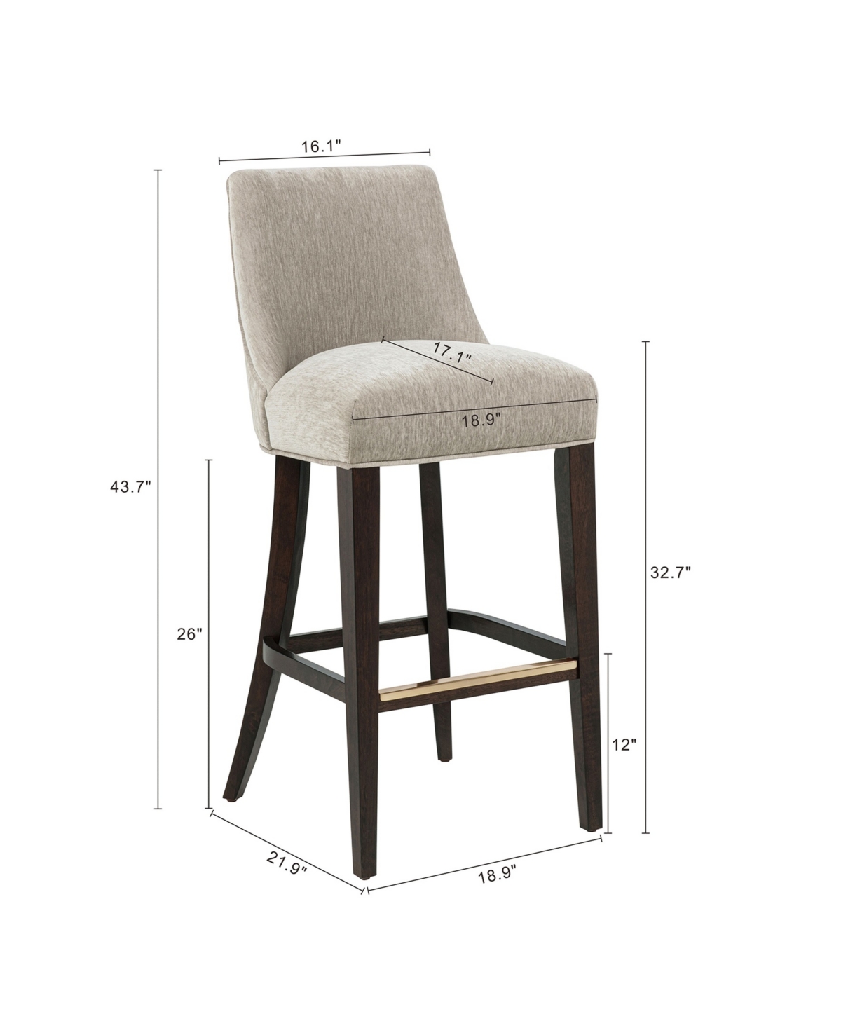 Manhattan Comfort 43.7" Beever Chenille Upholstered Barstool In Brown