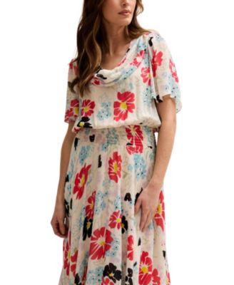 Women's Galaxy Cowl Neck Poppy Print Midi Dress