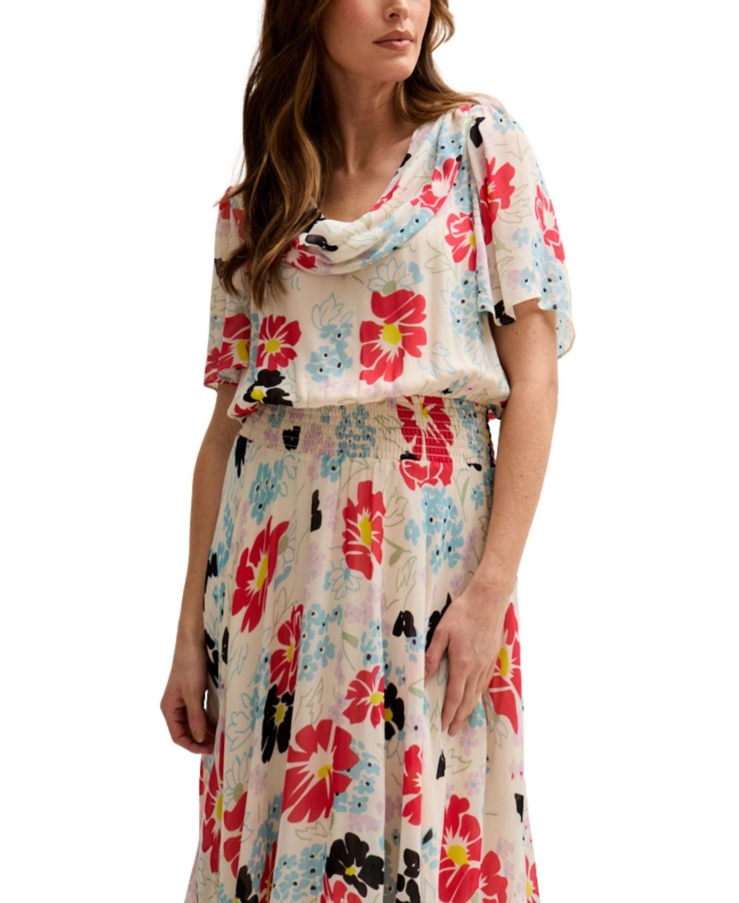 Women's Galaxy Cowl Neck Poppy Print Midi Dress