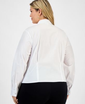 Trendy Plus Size Collared Button-Front Shirt, Macy's Exclusive