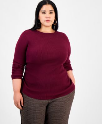 Trendy Plus Size Long Sleeve Ribbed Knit Top