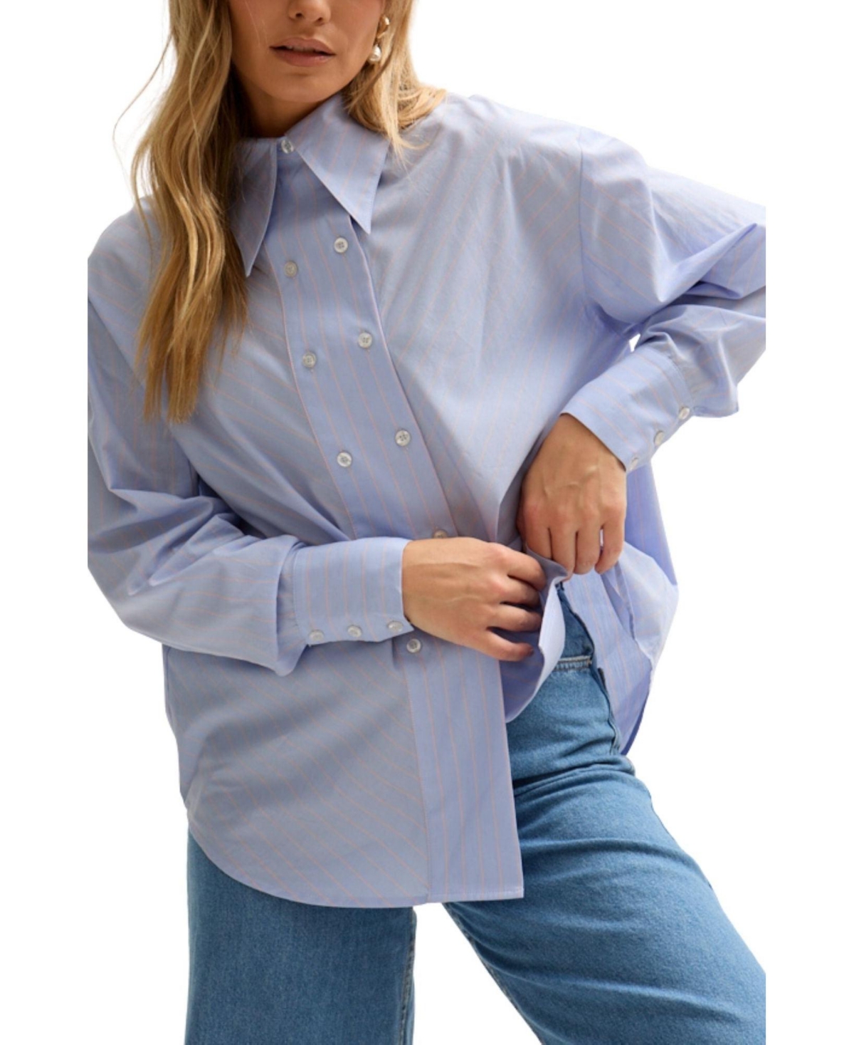 Women's Dapper Double Placket Stripe Shirt - White