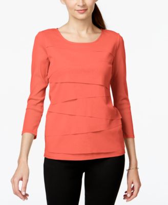 Alfani - Petite Tiered-Mesh Illusion-Sleeve Top