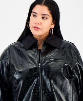 Trendy Plus Size Emboss Faux-Leather Jacket, Macy's Exclusive 