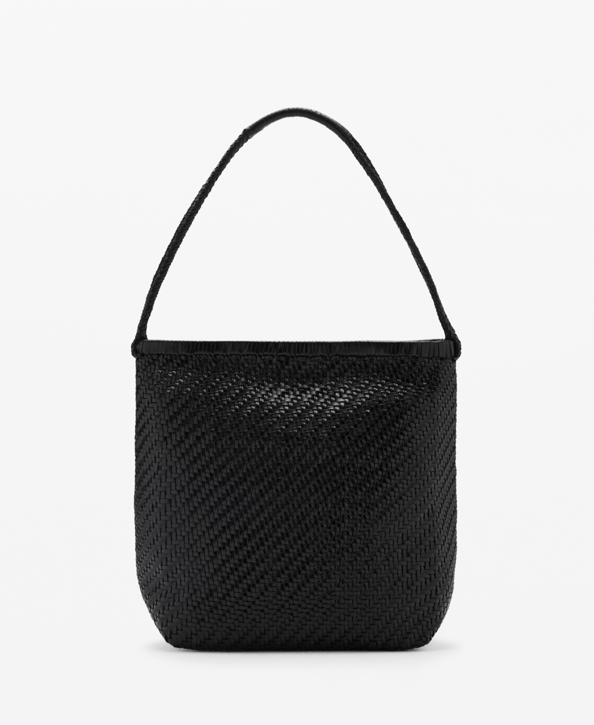 Mango Women's Braided Leather Shoulder Bag In Black