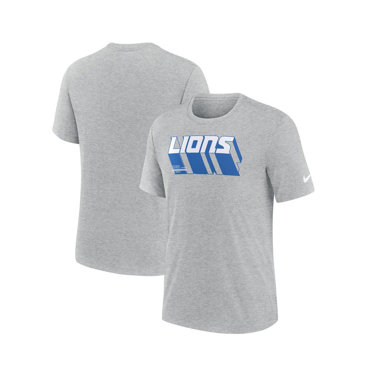 Мужская футболка Nike Heather Gray Detroit Lions Long Pass Tri-Blend — фото 1