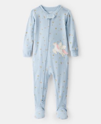 Carter's - Baby Girls Unicorn-Star-Print 100% Cotton Long-Sleeve 2-Way-Zip 1-Piece Footed Pajamas