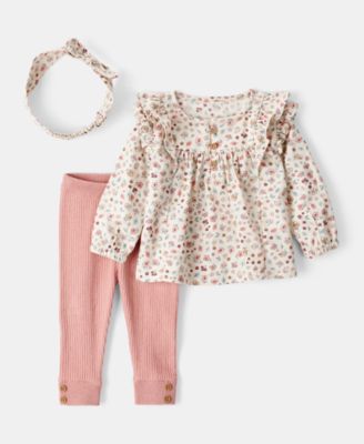 Carter's - Baby Girls Cotton Floral-Print Headwrap, T-Shirt & Pants, 3 Piece Set