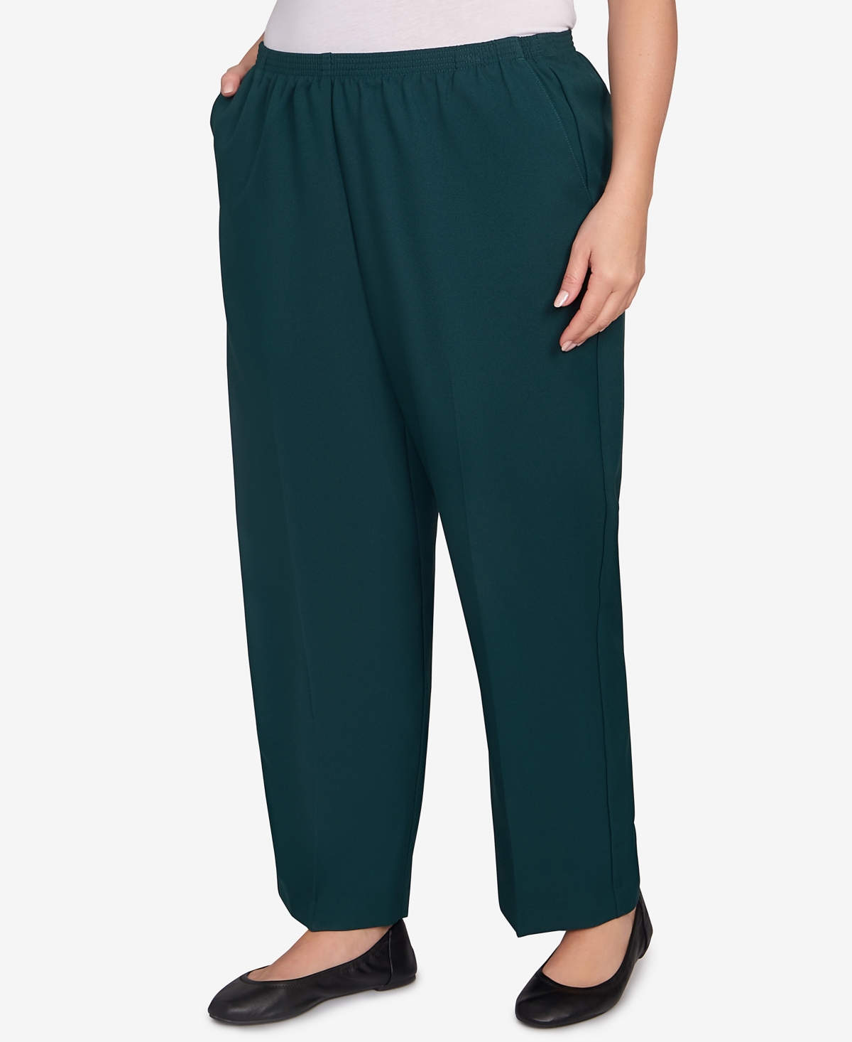 Alfred Dunner Plus Size Classic Poly Accord Medium Length Pants In Green