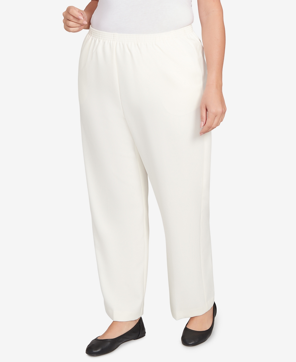 Alfred Dunner Plus Size Classic Poly Accord Short Length Pants In White