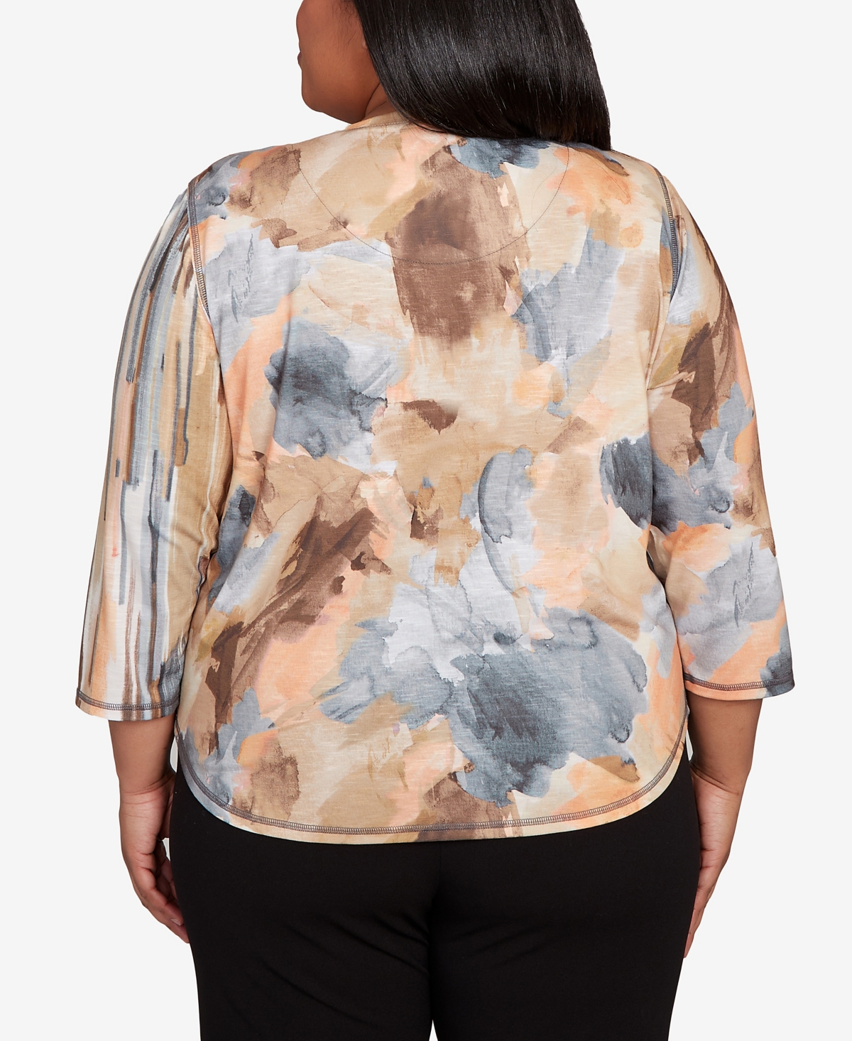 Alfred Dunner Plus Size Classic Spliced Floral Stripe Crew Neck Top In Multi
