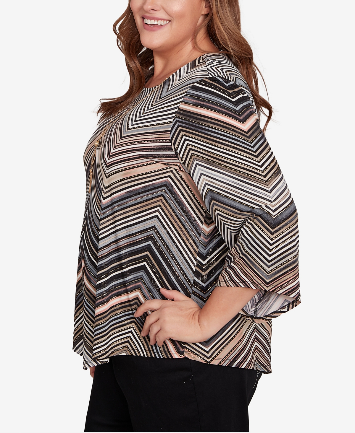 Alfred Dunner Plus Size Classic Chevron Stripe Crew Neck Top In Multi