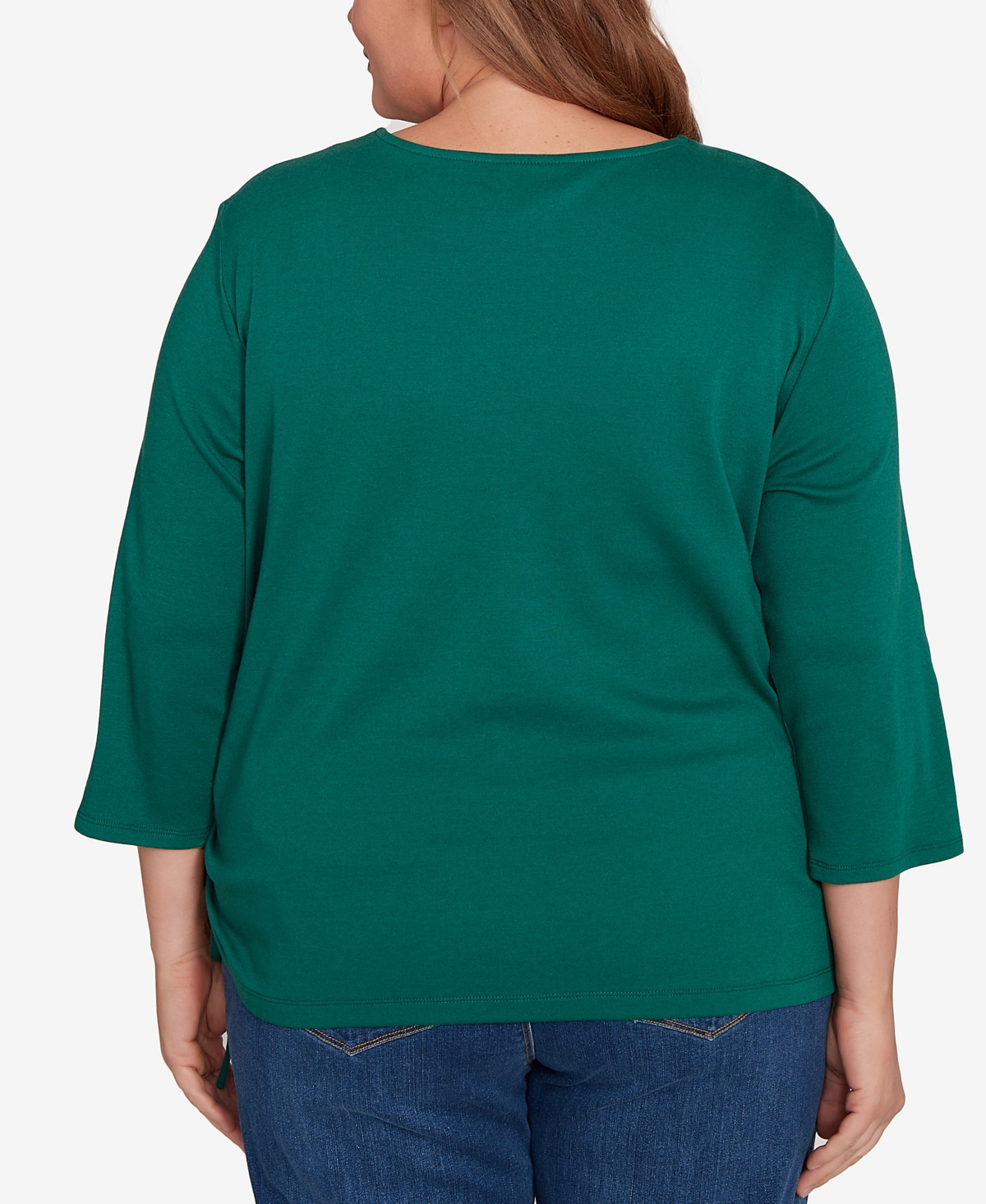 Alfred Dunner Plus Size Classic Asymmetric Pumpkin Split Beaded Keyhole Neck Top In Green