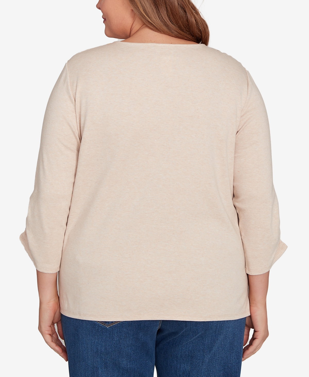 Alfred Dunner Plus Size Classic Scarecrow Bordered Keyhole Neck Top In Neutral