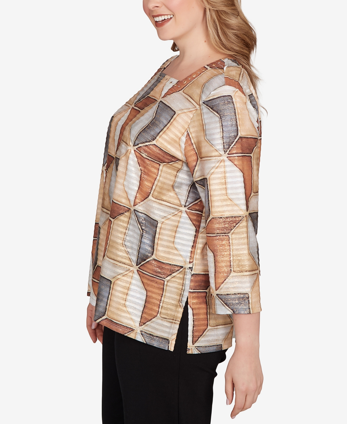 Alfred Dunner Plus Size Classic Stained Glass Square Neck Top In Multi