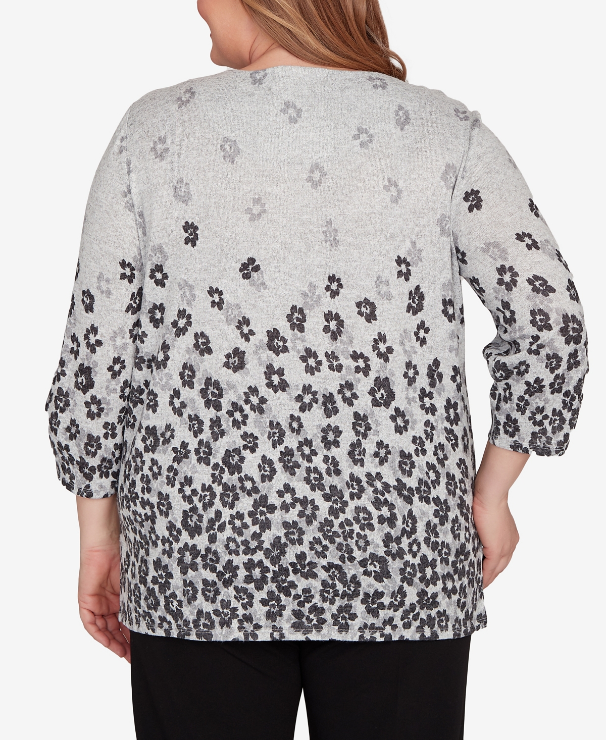 Alfred Dunner Plus Size Classic Floral Border Gathered Sleeve Top In Multi