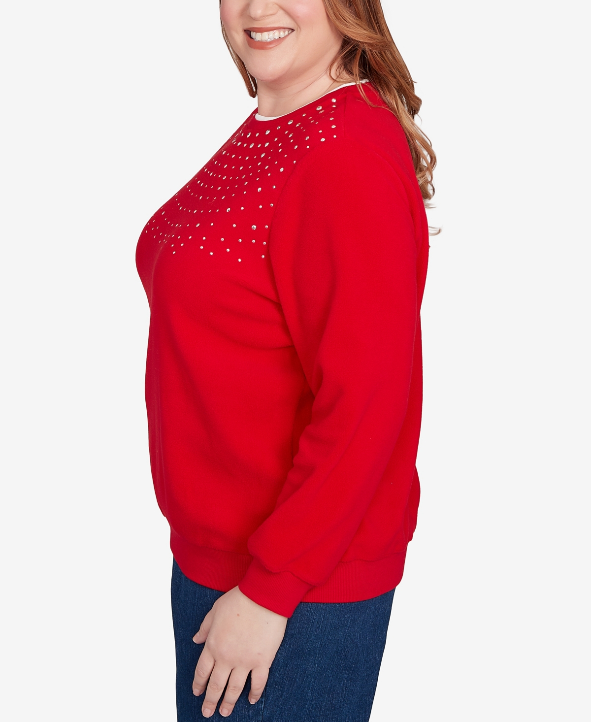 Alfred Dunner Plus Size Classic Embellished Neckline Anti-pill Sweater In Red