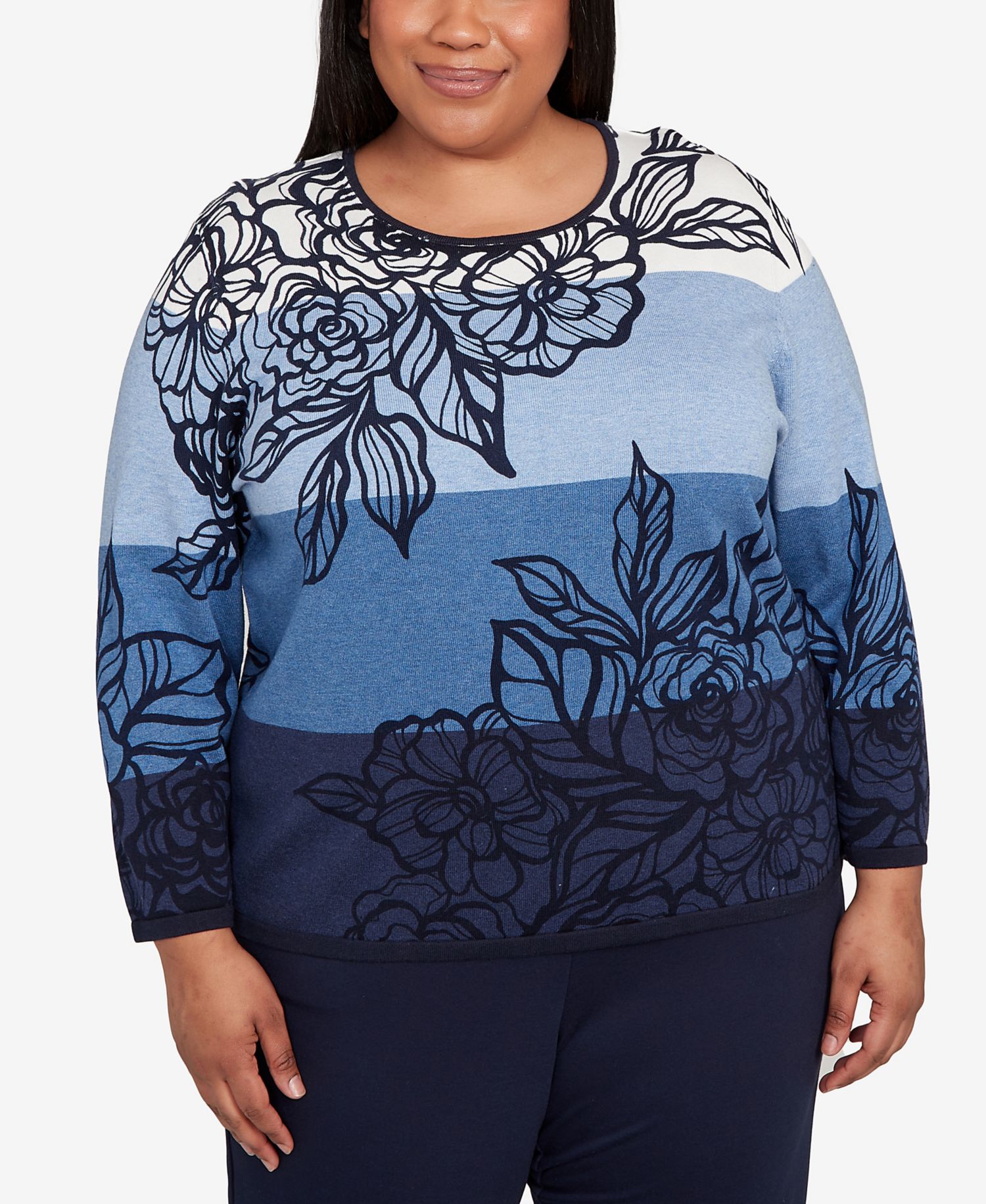 Plus Size Classic Ombre Floral Block Stripe Sweater
