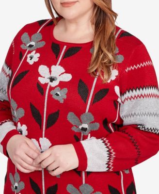 Plus Size Classic Vertical Flower Zig Zag Sweater