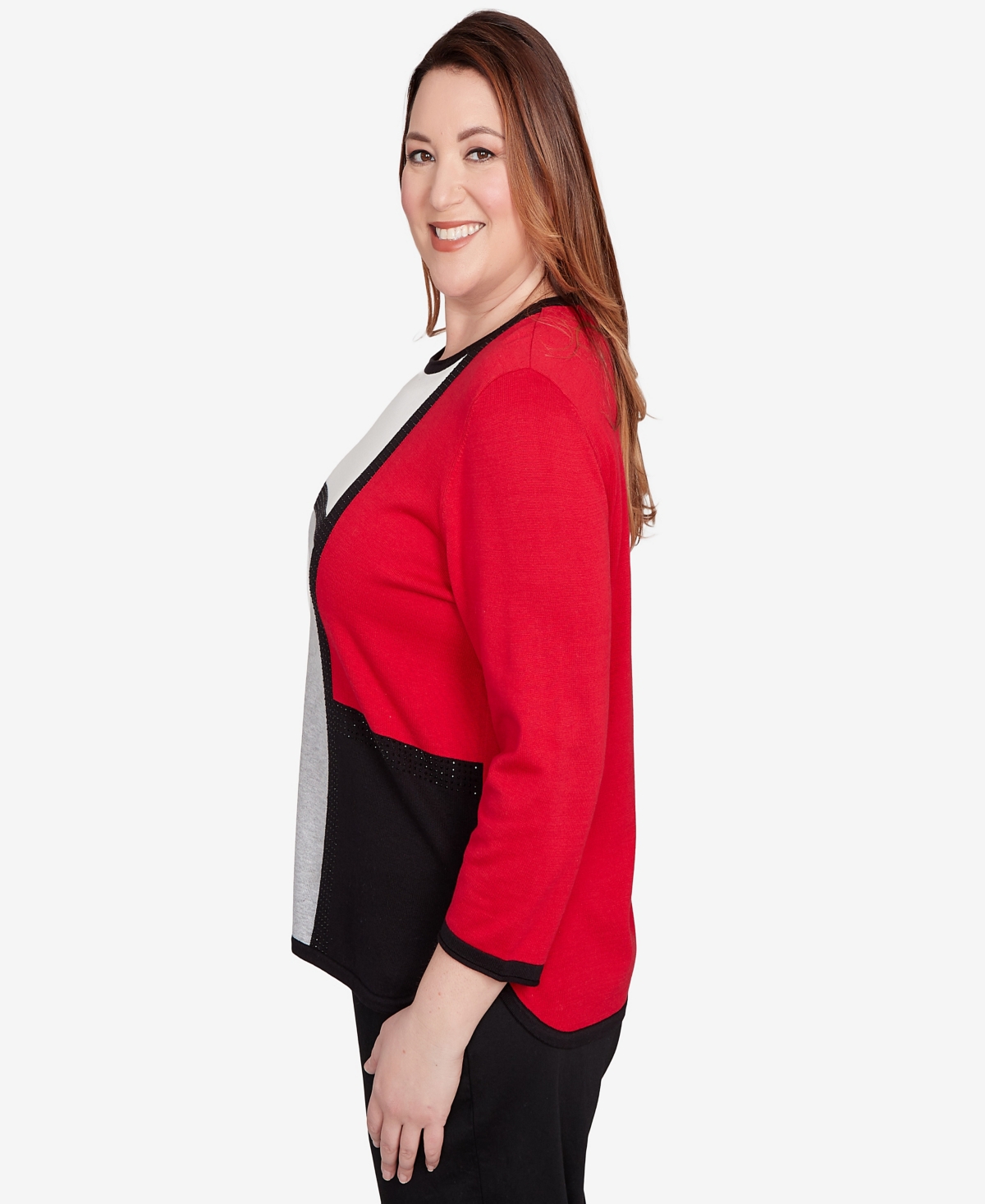 Alfred Dunner Plus Size Classic Colorblock Long Sleeve Sweater In Red