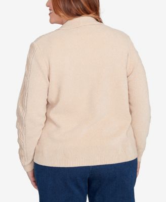 Plus Size Classic Zip-Front Chenille Collared Cardigan Sweater