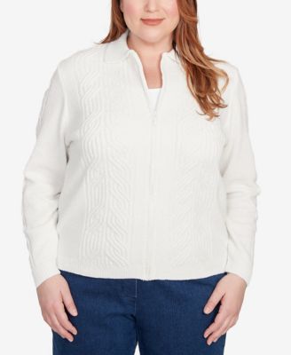 Plus Size Classic Zip-Front Chenille Collared Cardigan Sweater