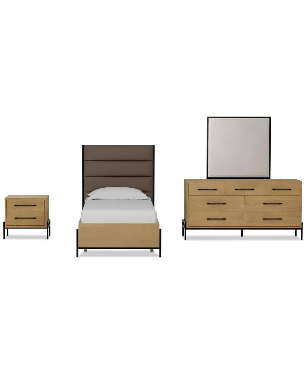 Macy's Linstead 3-pc. Twin Upholstered Set (bed, Dresser & Nightstand), Created For  In Transparent