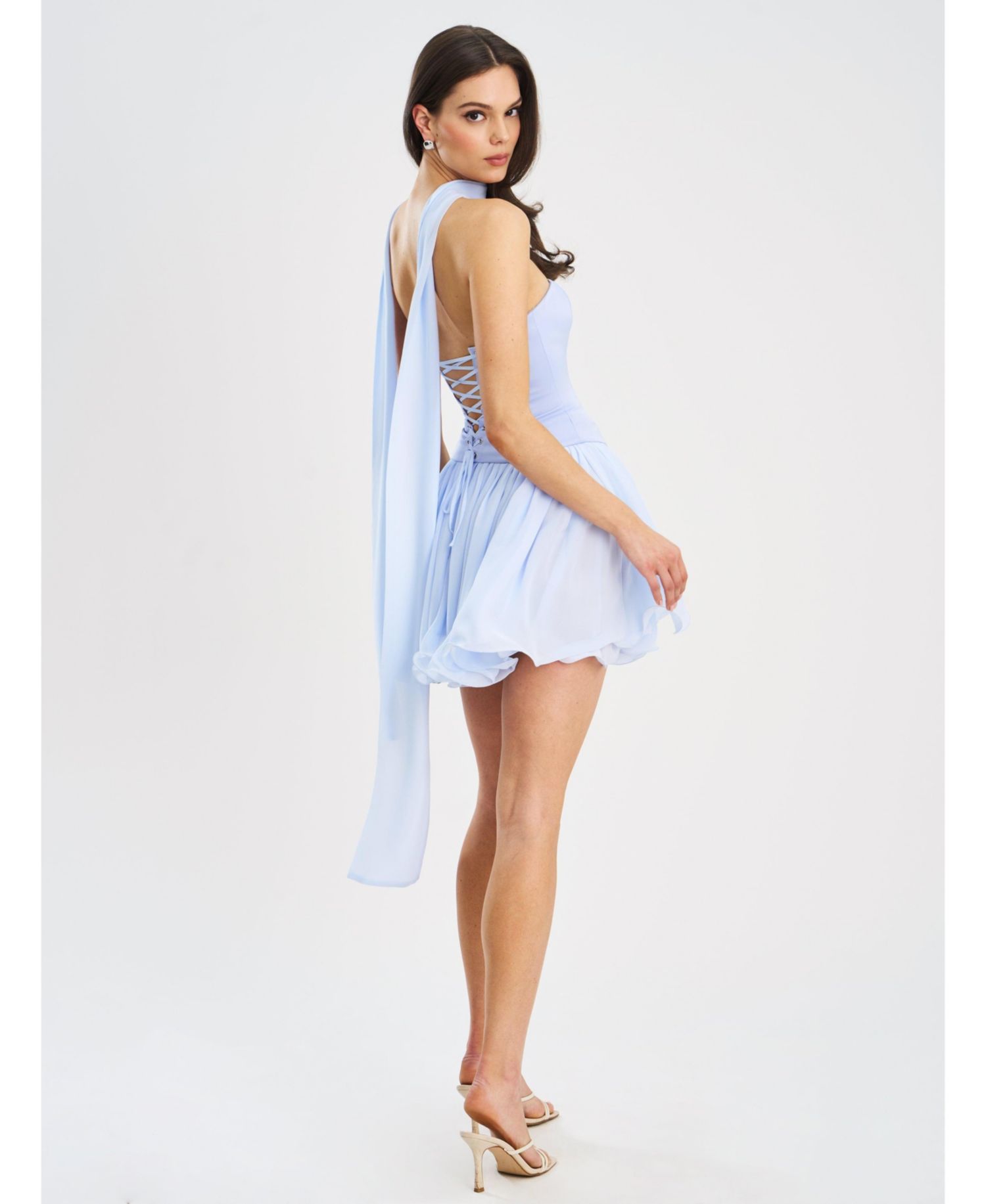 Women's Valentina Baby Blue Boned Curve Edge Peplum Mini Dress