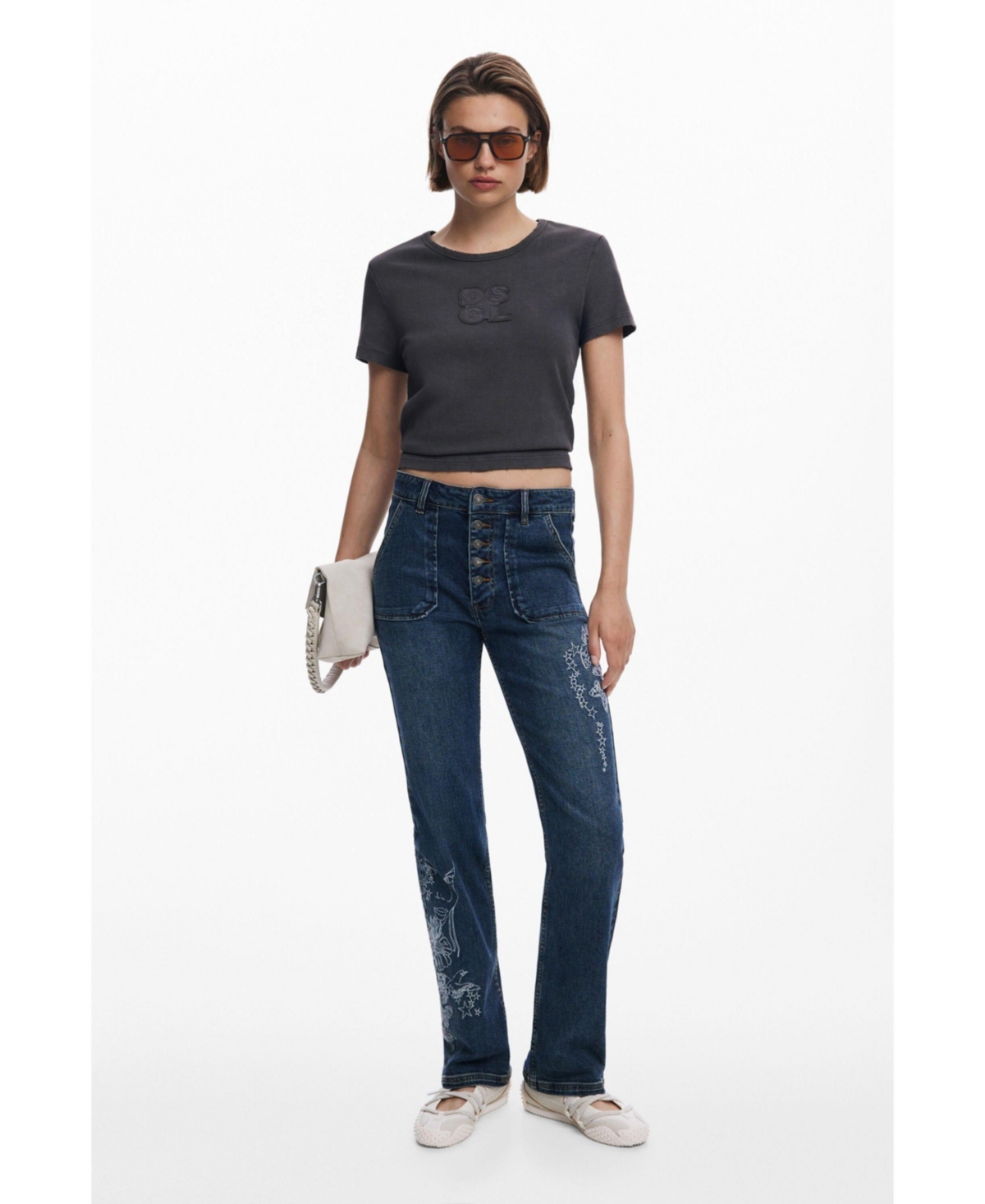 Desigual Women's Embroidered Jeans With Square Pockets In Blue