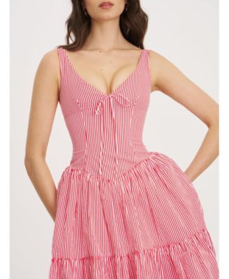 Women's Oceana Red Candy Stripe Drop Waist Midi Dress