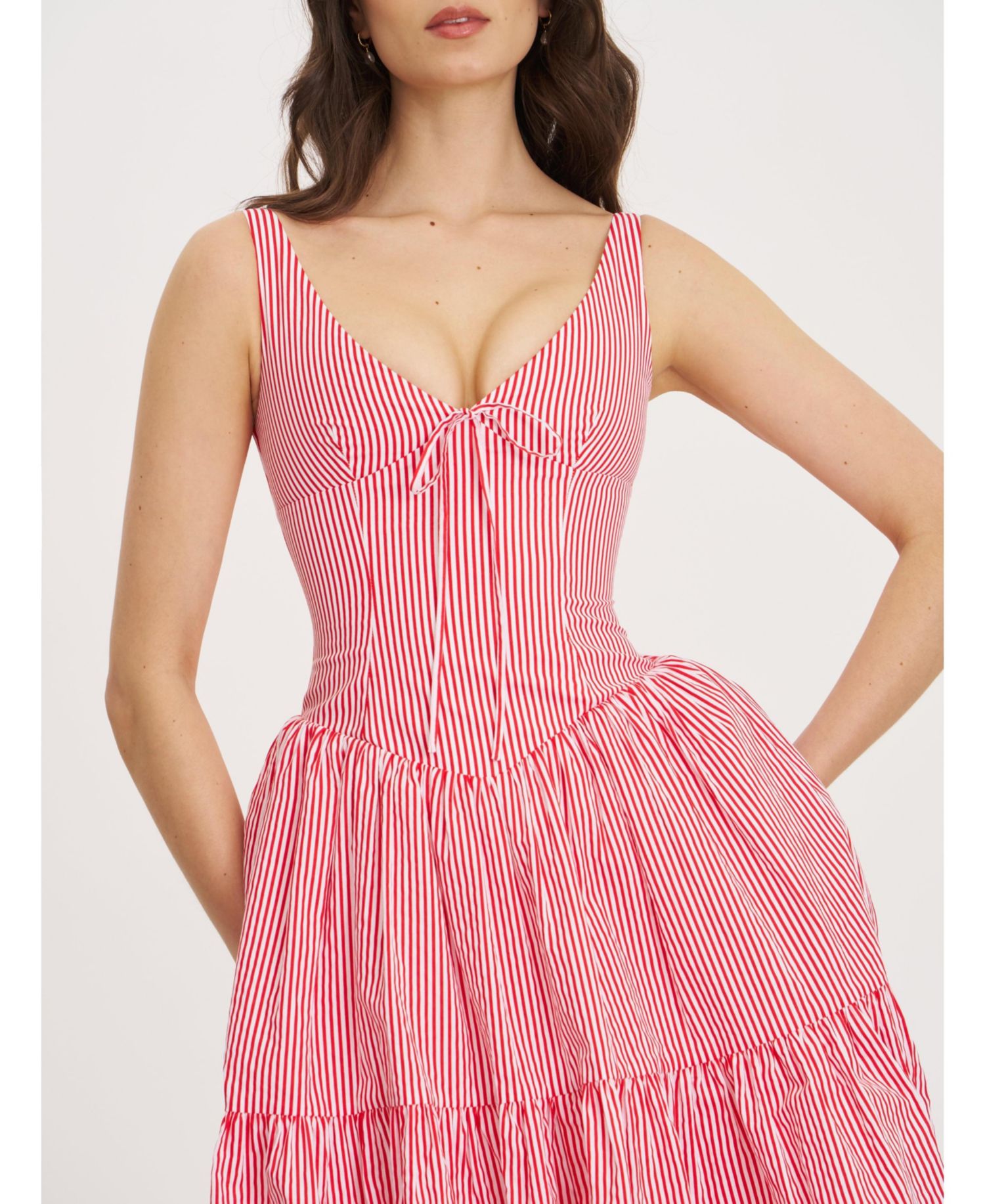 Women's Oceana Red Candy Stripe Drop Waist Midi Dress